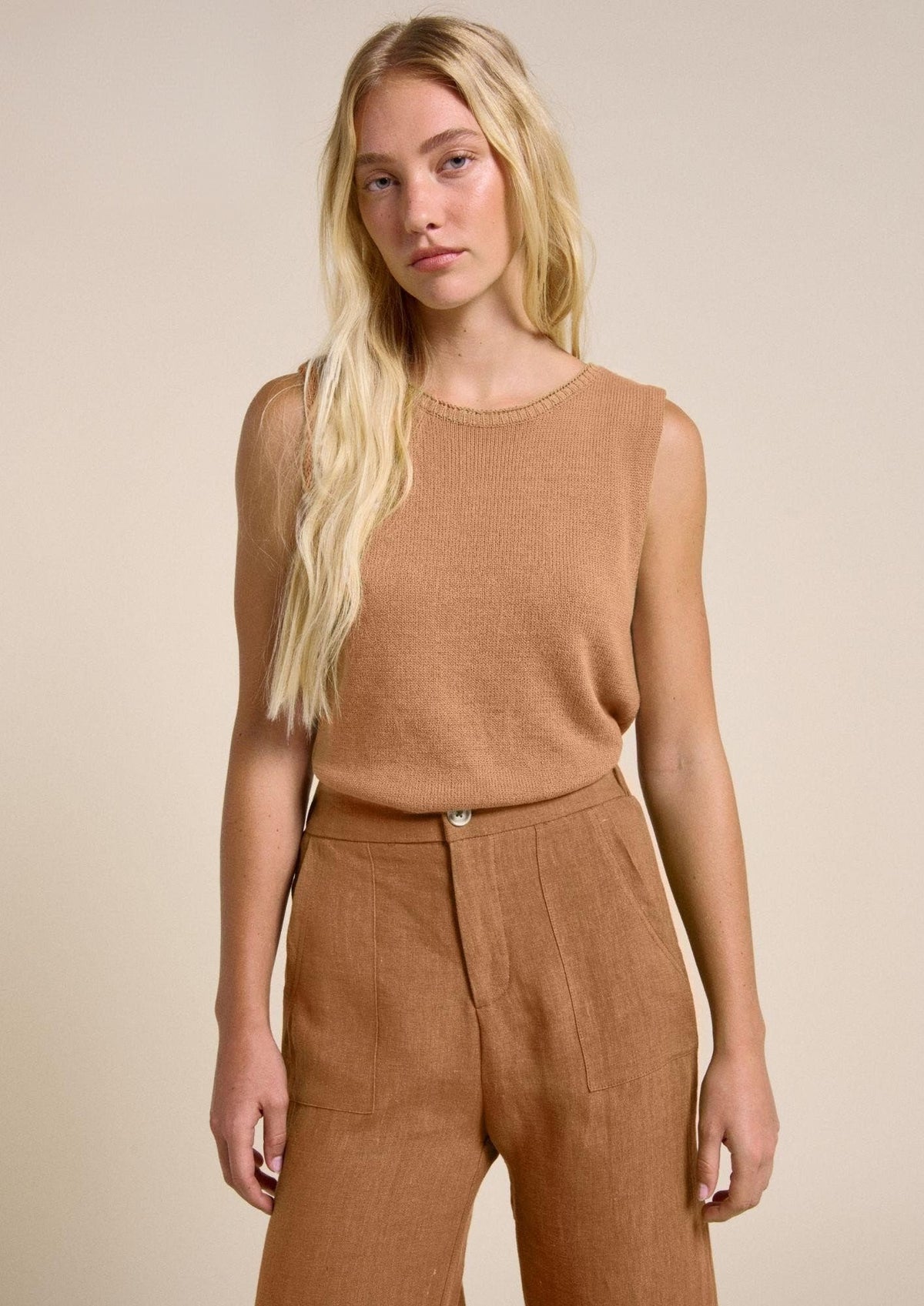 RITA KNIT TANK - CAMEL